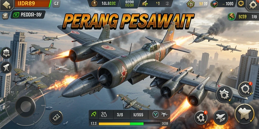 Antarmuka game IDR89 menampilkan pertempuran pesawat yang mendebarkan dan interaktif.