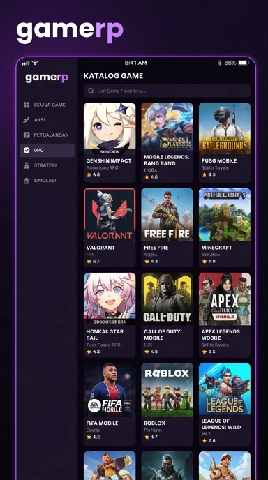 Tampilan katalog aplikasi gamerp