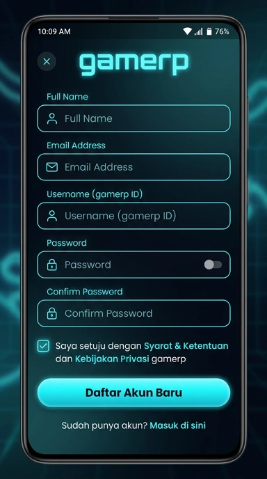 Tampilan halaman daftar gamerp